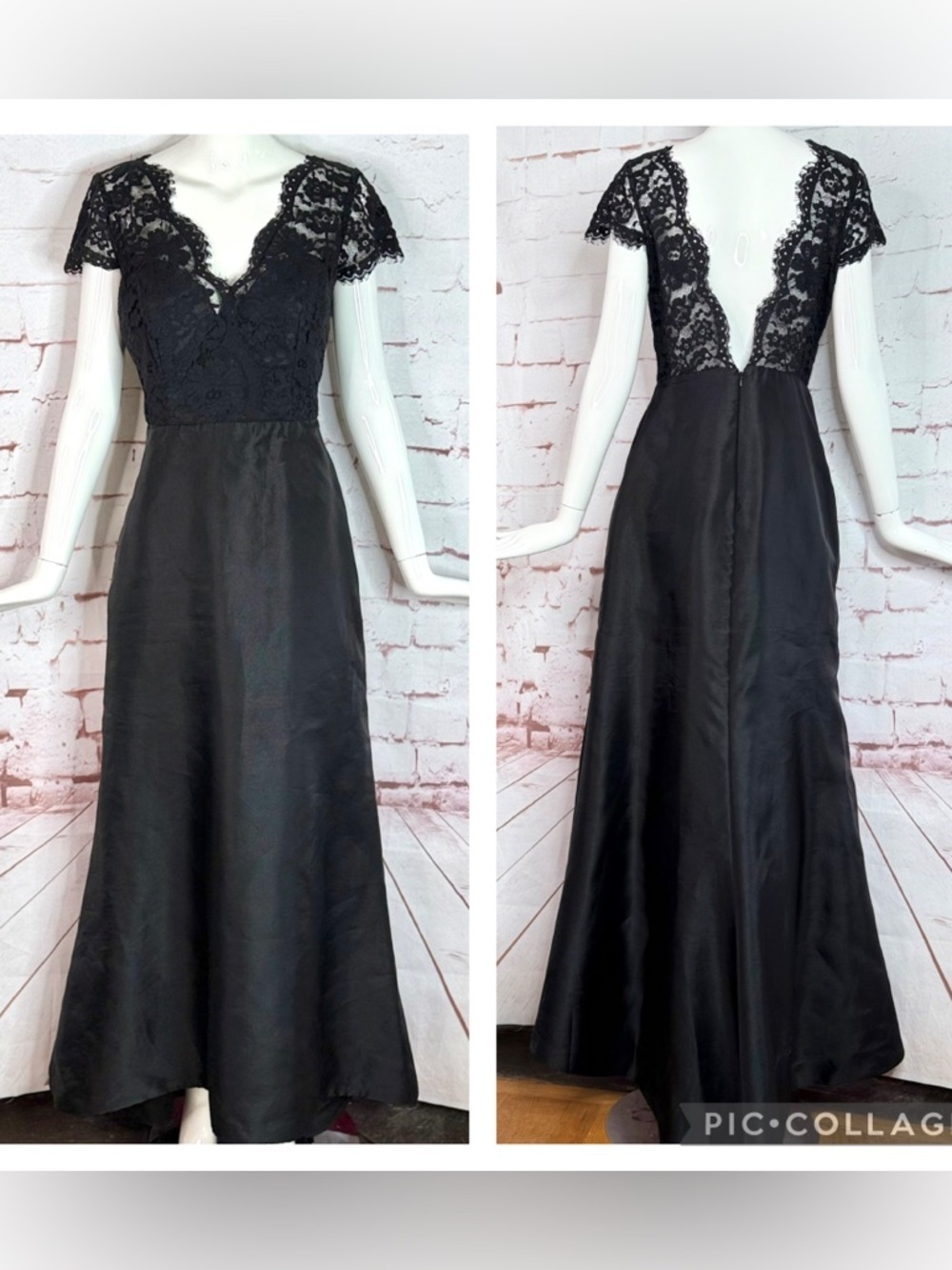 NOIR by Lazaro Black Chantilly Lace Silk Organza Formal Evening Gown Size 12